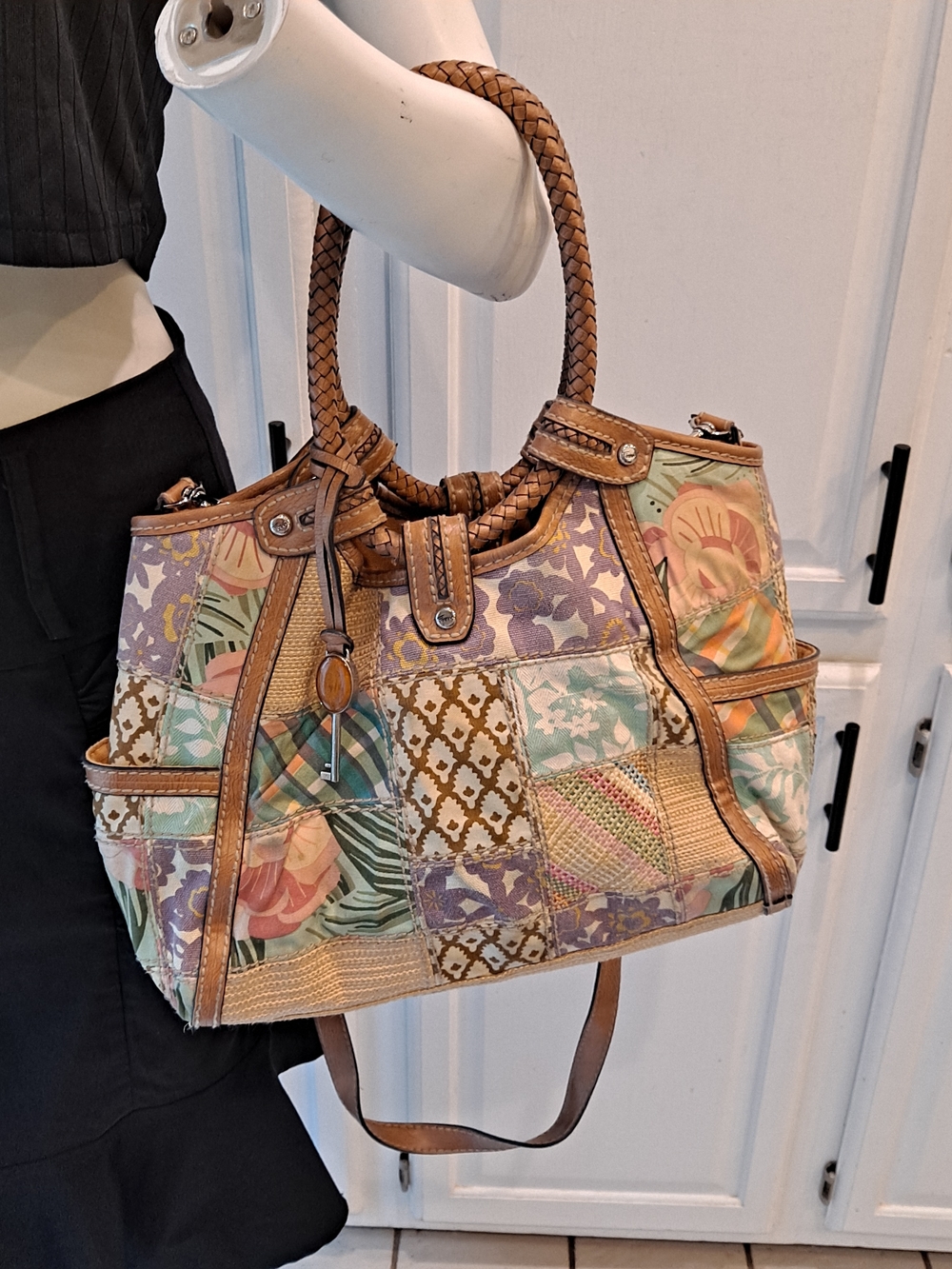 Fossil Modern Vintage Patchwork Shoulder Crossbody Bag in Tan and Multi - Picture 14 of 16